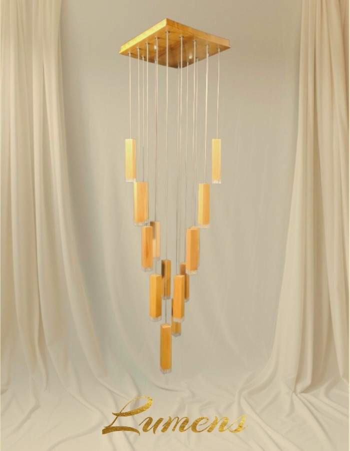 Modern Wooden Cube Shaped Chandelier L-2